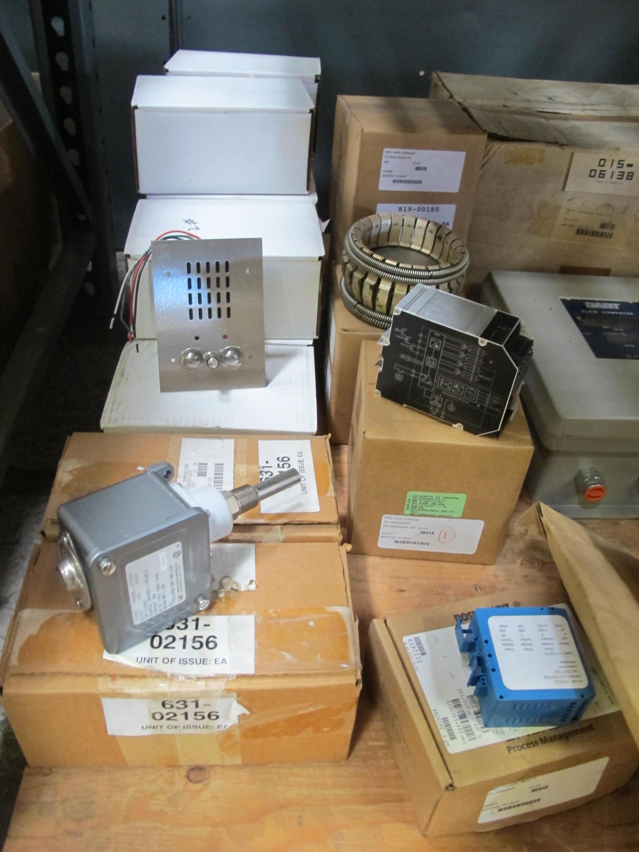 LOT TO INCLUDE BUT NOT LIMITED TO: (2) SWITCHES, TEMPERATURE TYPE, 200-425F RANGE. ADJUSTABLE RANGE TEMPERATURE SWITCH, (9) INTERCOMS, TRANSMTR/RECVR TYPE, TACTICAL INTERCOM SYSTEM W/VOLUME CONTROL KINDLK ACTIVATION BUTTON AND A FRONT MOUNTED, ROUND, MULTI-PIN CONNECTOR TO CONNECT TO A BELT STATION UNIT, (3) SWITCH, DISCONNECT TYPE, PRIMARY KIND, PULG-IN COMMENTS, (2) THERMOCOUPLES, TURBINE/GENERATOR TYPE, UNITIZED ACTUATOR APPLICATION, TYPE "T" KIND. LOADING & HANDLING FEE $15-4155